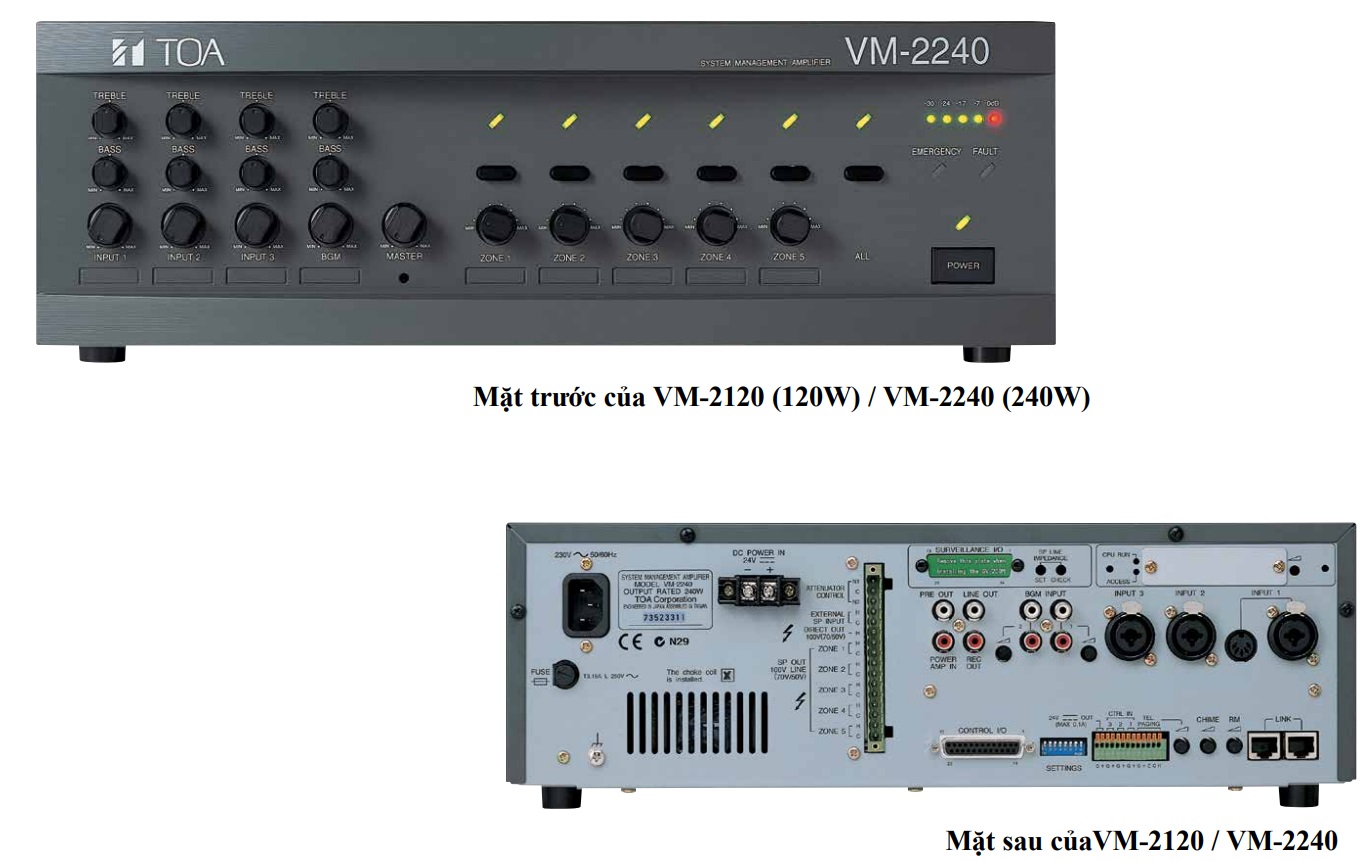 Hướng dẫn sử dụng ampli TOA VM-2120 trong hệ thống di tản VM-2000